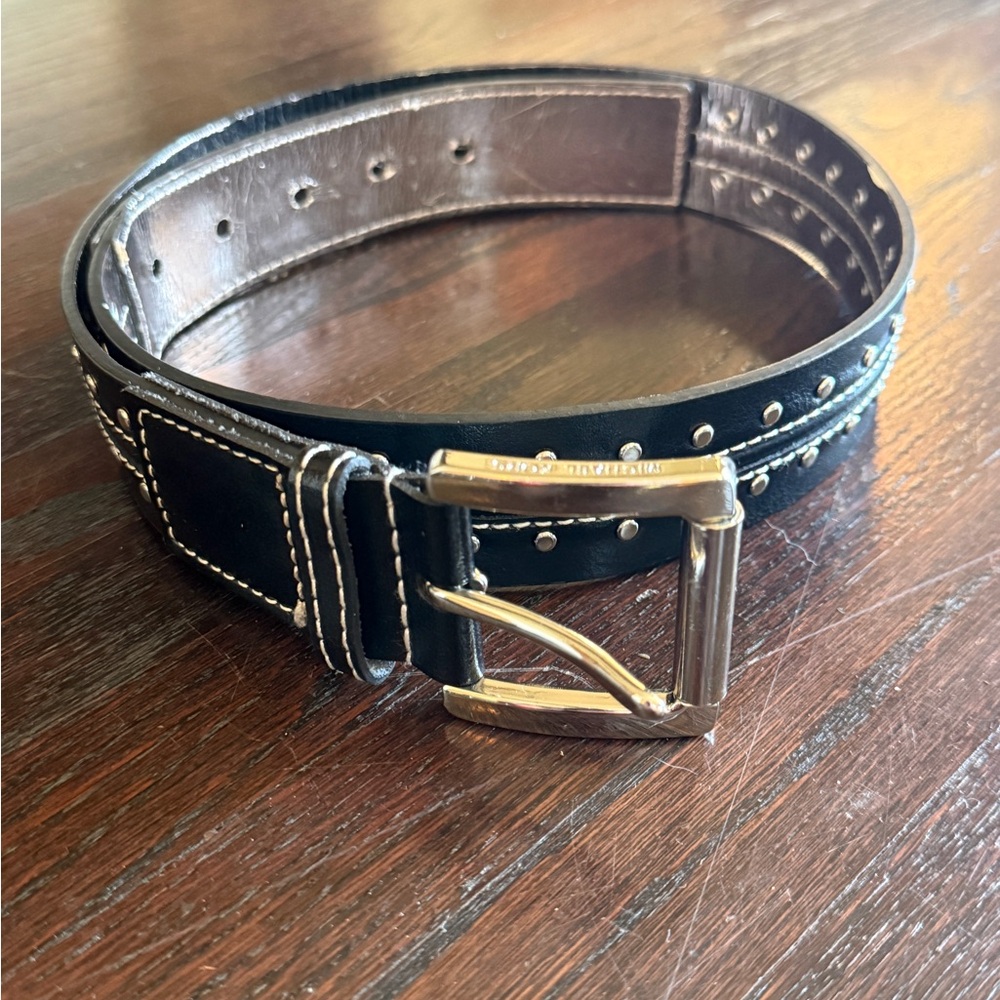 Black Studded Leather Belt with Silver Buckle